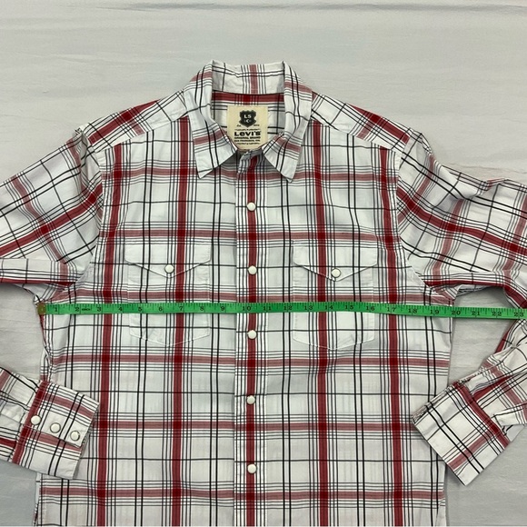 LEVI’S Men’s Red\White Plaid Western Style Pearl Snap Long Sleeve Shirt , sz SM - Picture 4 of 7